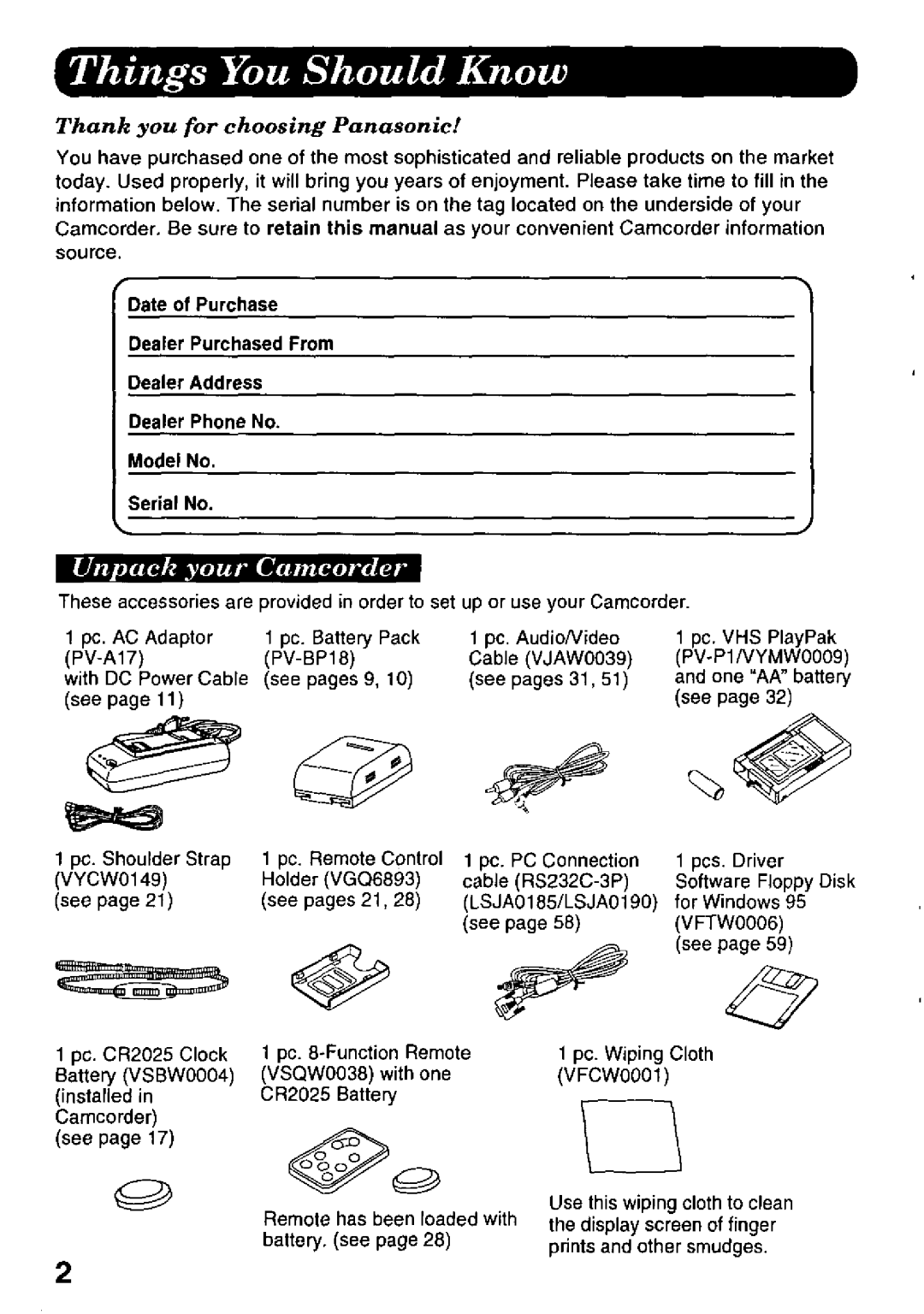 Panasonic PV-L958 manual 