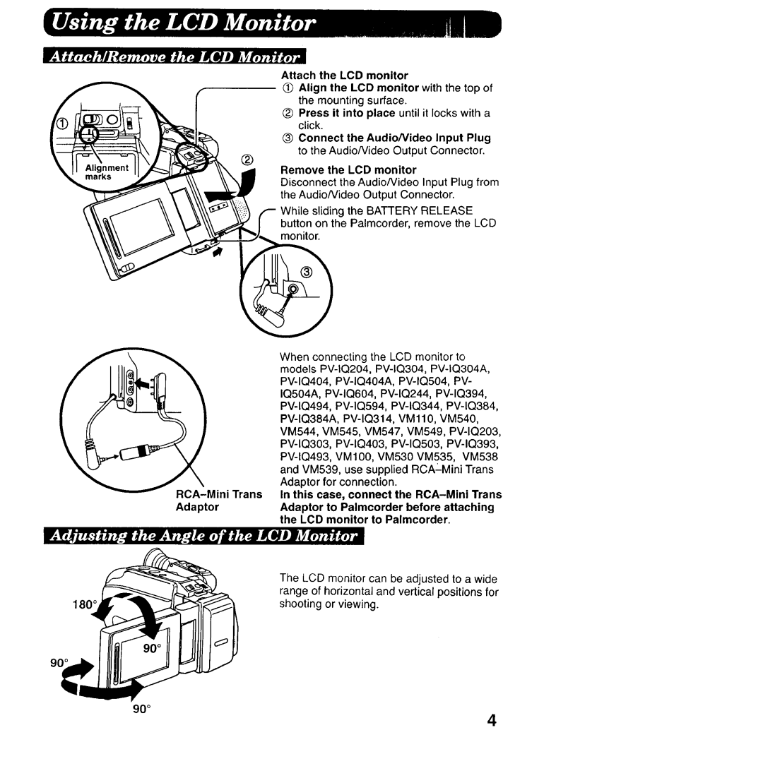 Panasonic PV-LCD35 operating instructions 1800, VM539, use supplied RCALMini Trans 