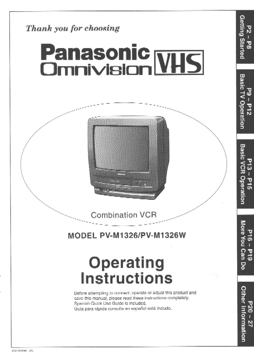 Panasonic PV-M1326W manual 