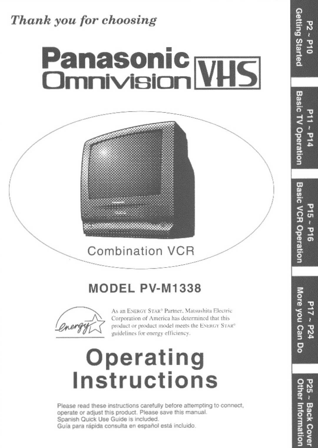 Panasonic PV-M1338 manual 