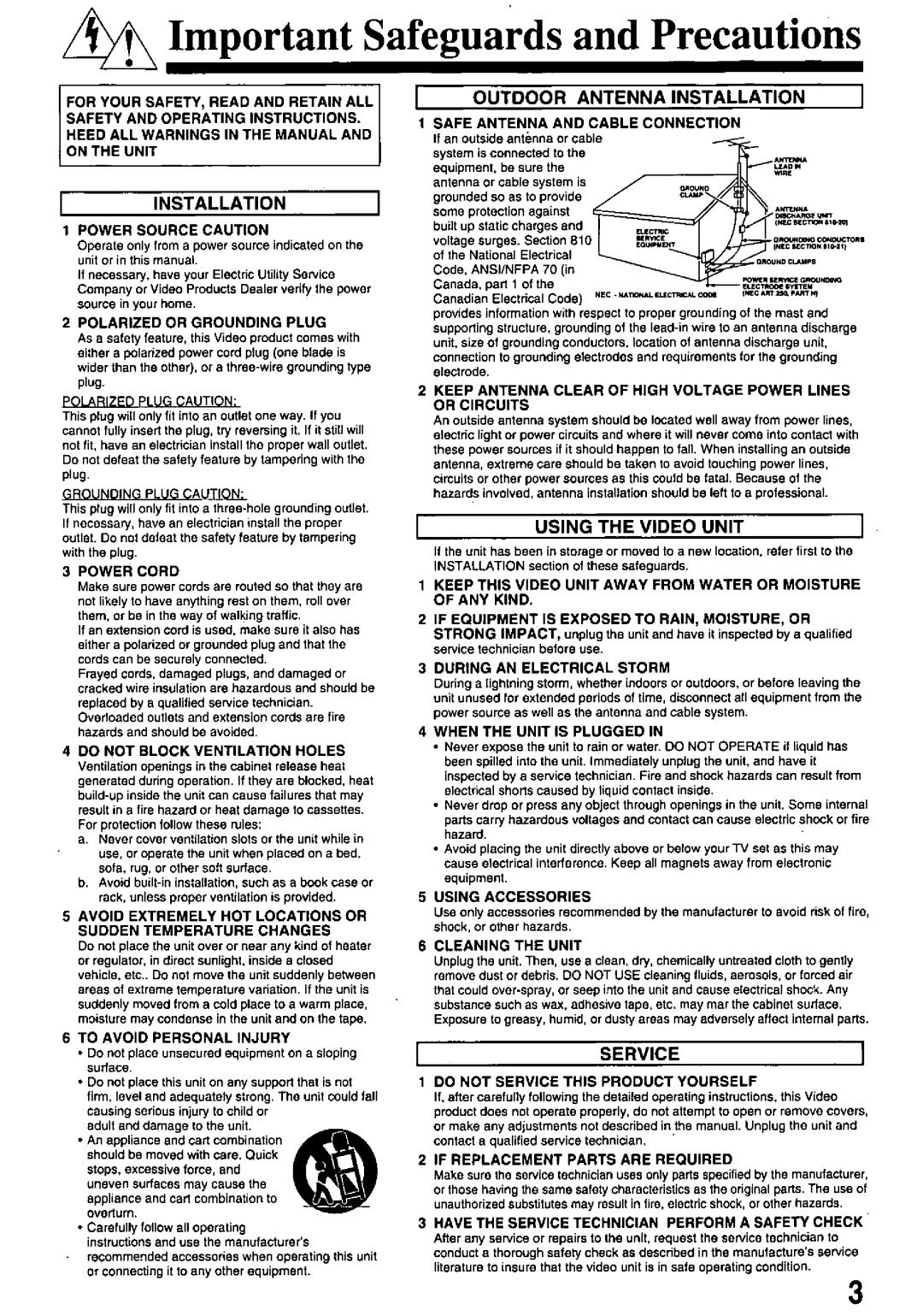 Panasonic PV-M1338 manual 