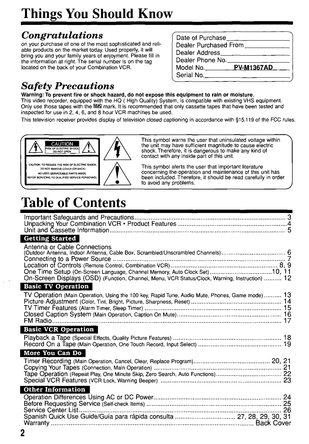 Panasonic PV-M1367AD manual 