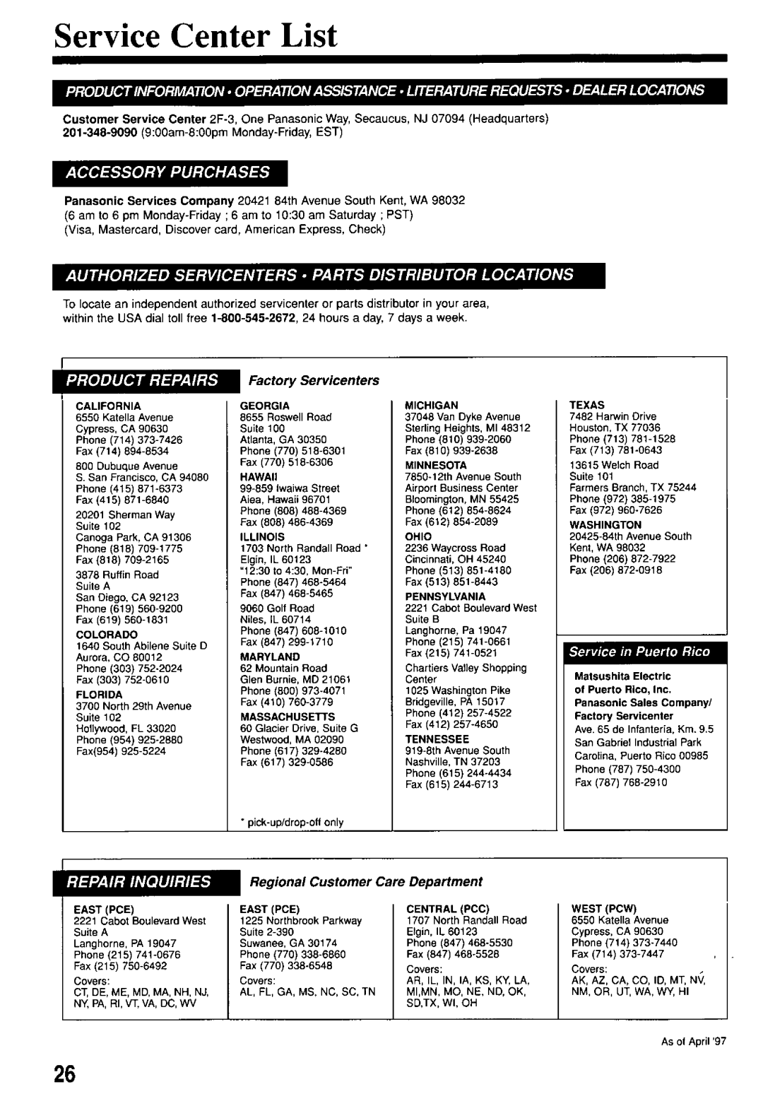 Panasonic PV-M1367AD manual 