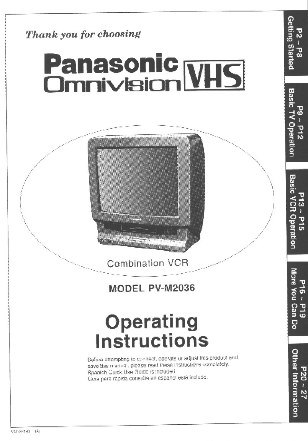 Panasonic PV-M2036 manual 