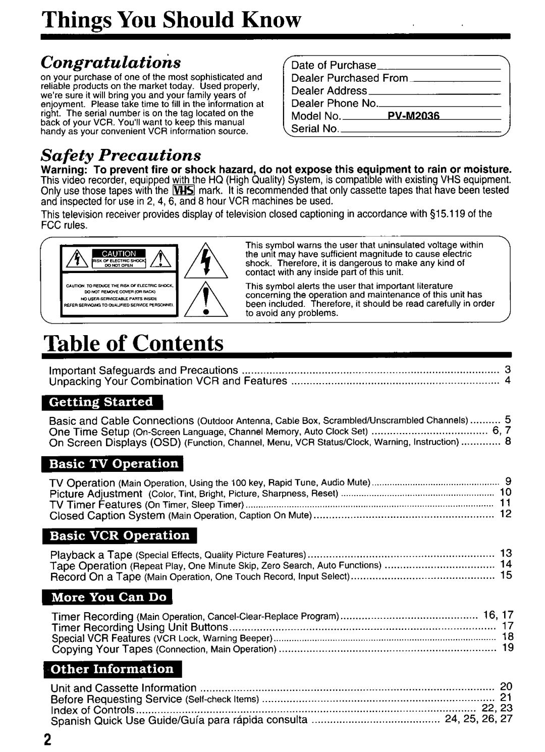 Panasonic PV-M2036 manual 