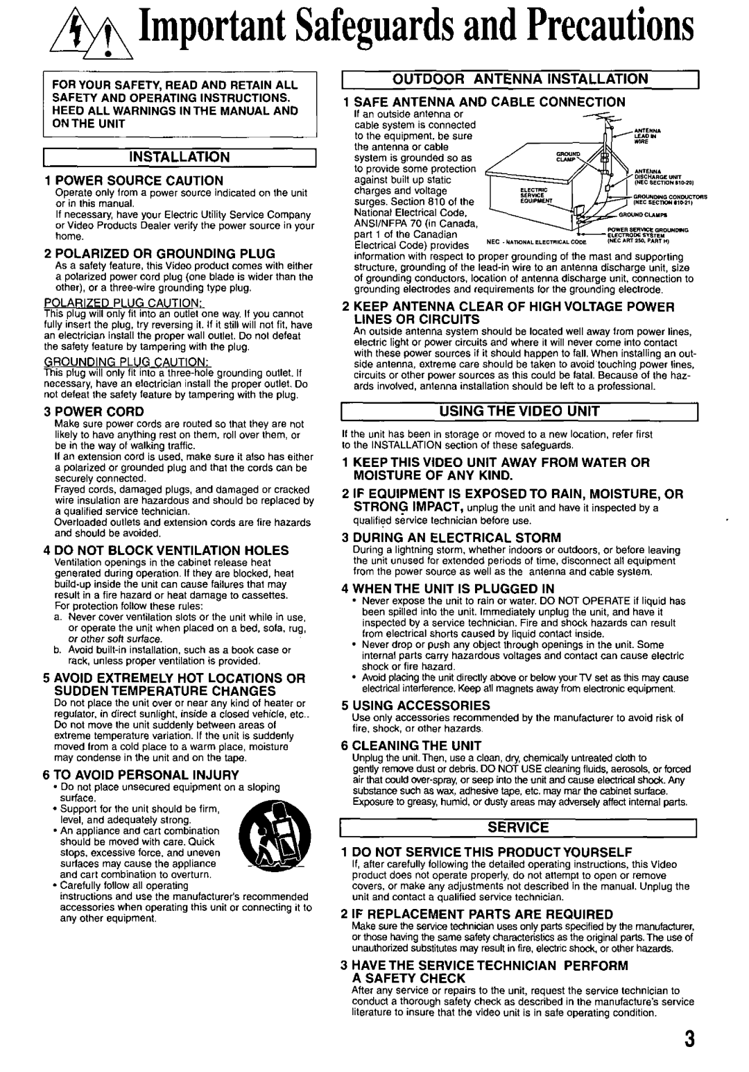 Panasonic PV-M2037 manual 