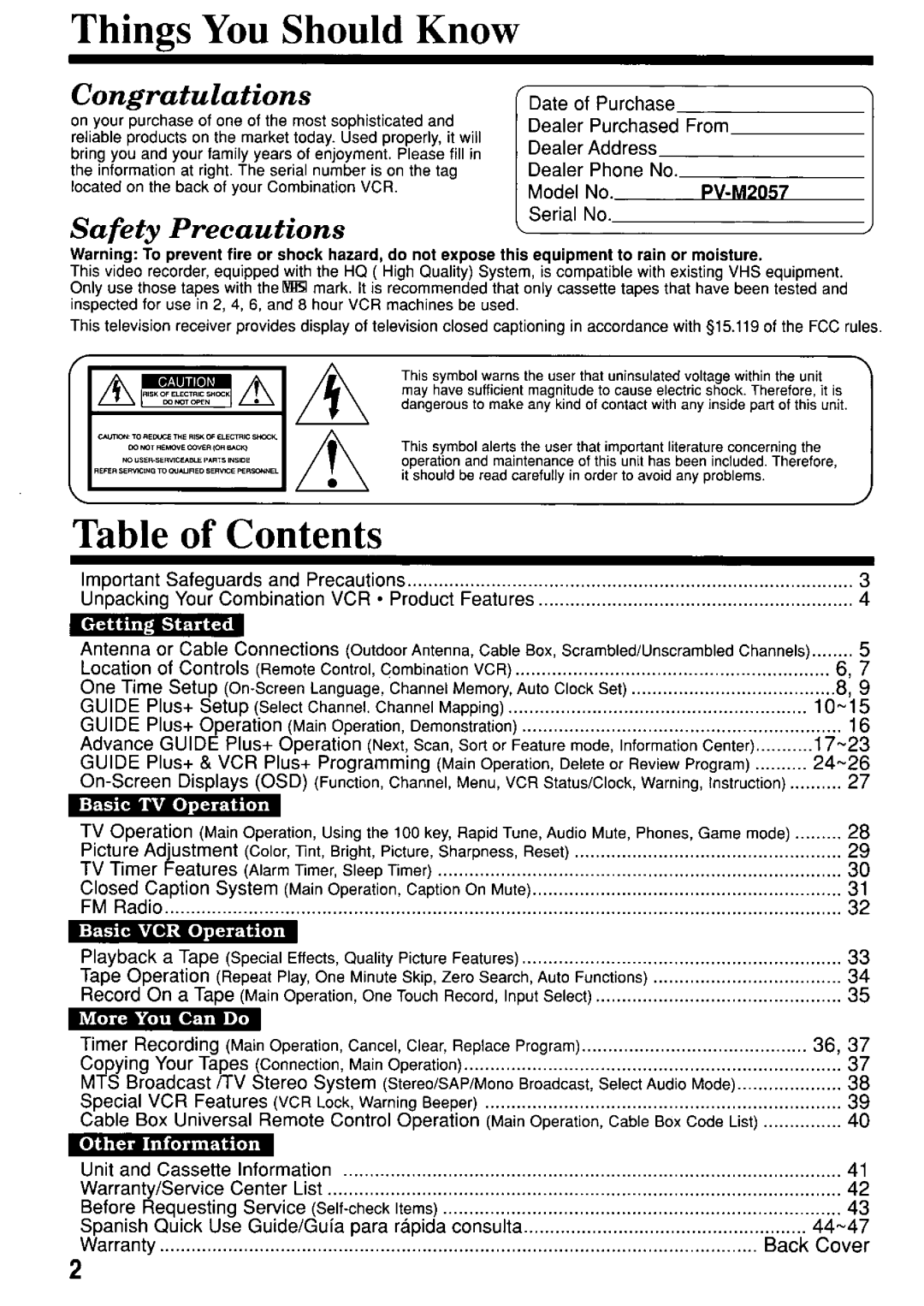 Panasonic PV-M2057 manual 