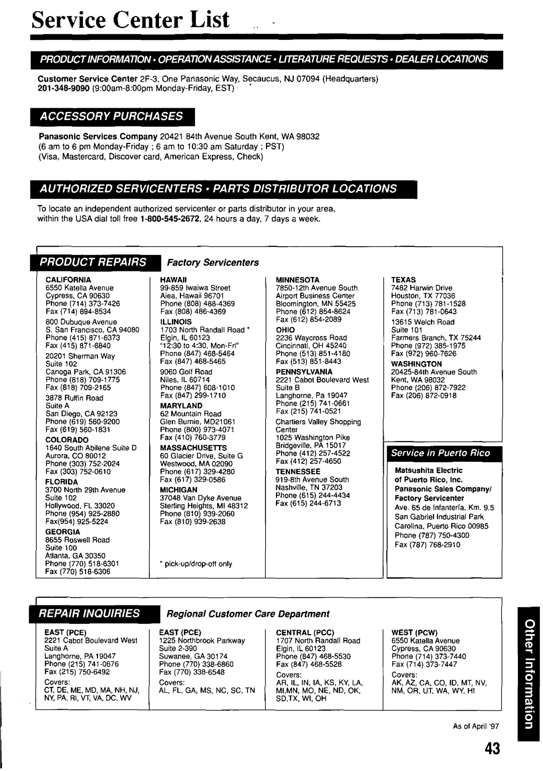 Panasonic PV-M2057 manual 