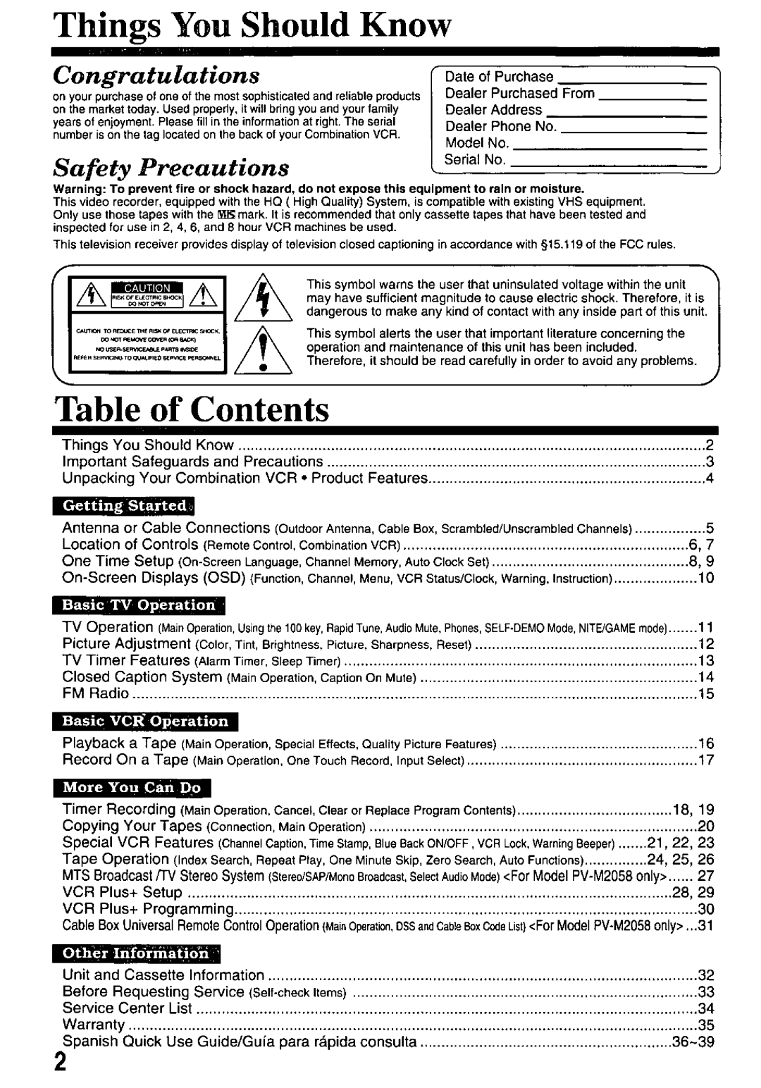 Panasonic PV-M2058, PV-M2048 manual 