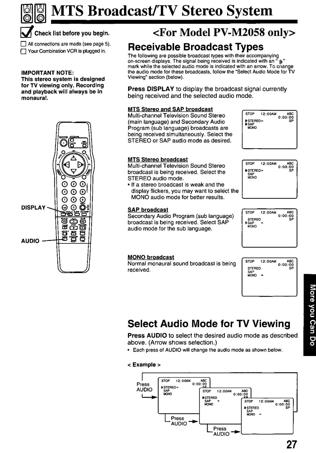 Panasonic PV-M2048, PV-M2058 manual 