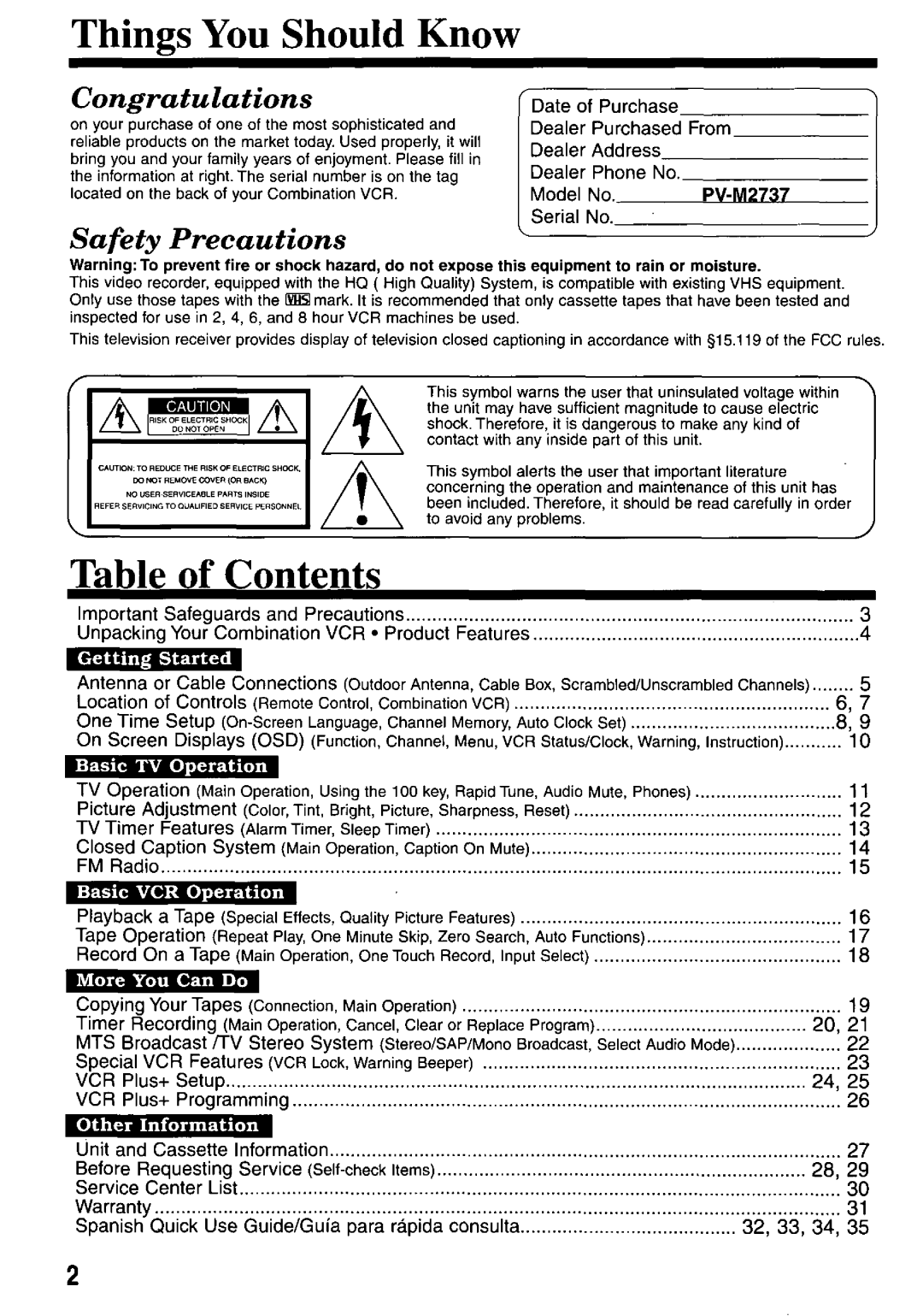 Panasonic PV-M2737 manual 