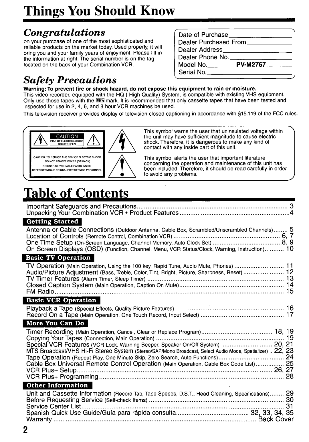 Panasonic PV-M2767 manual 