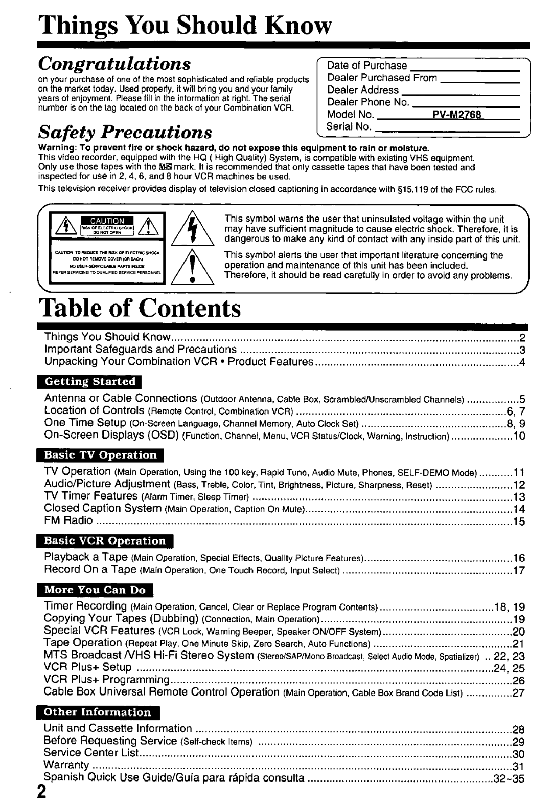 Panasonic PV-M2768 manual 