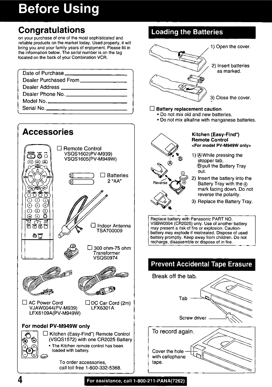 Panasonic PV M939 manual 