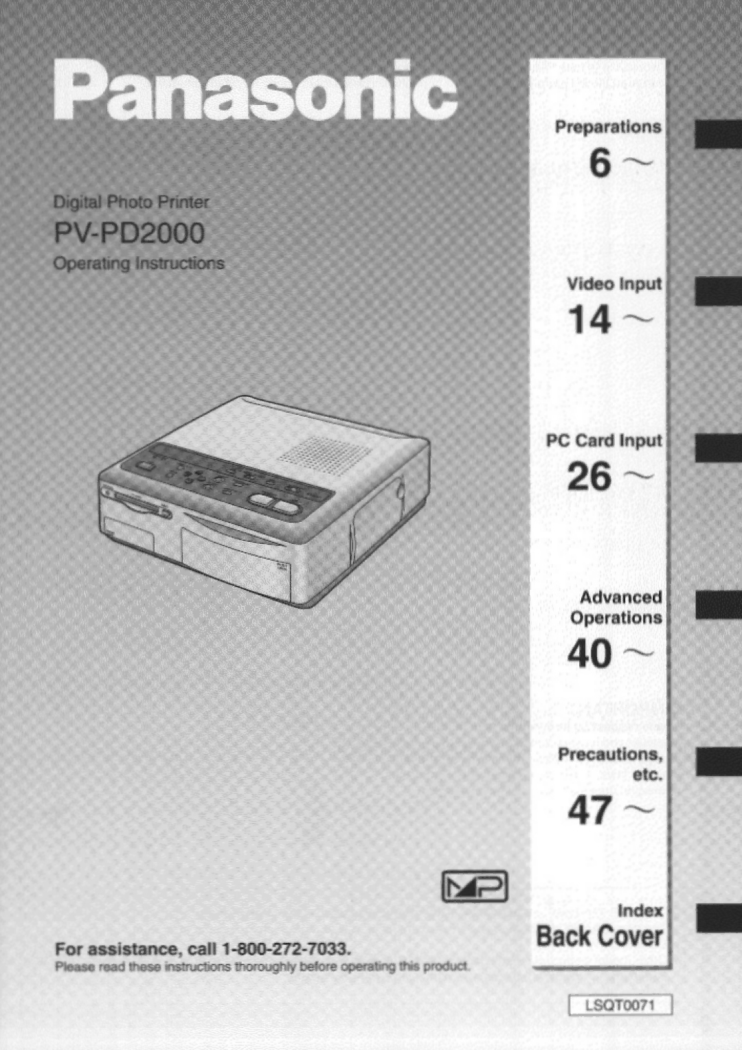 Panasonic PV-PD2000 manual 