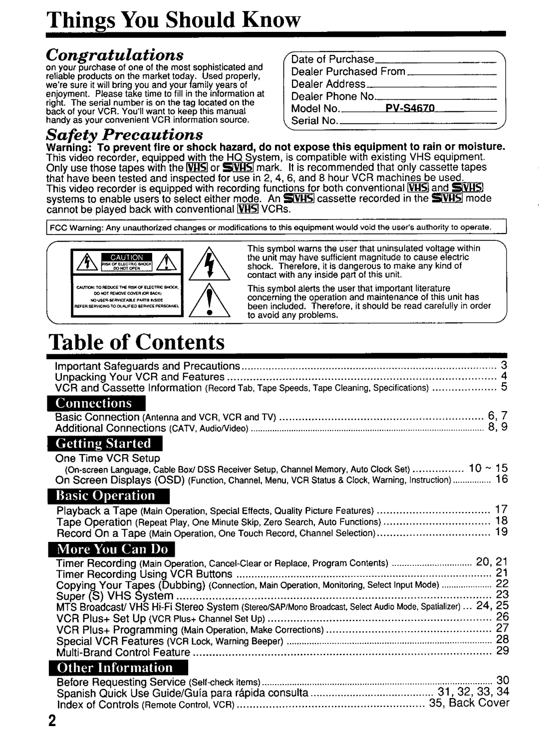 Panasonic PV-S4670 manual 