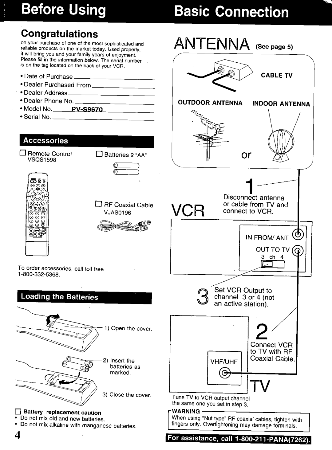 Panasonic PV-S9670 manual 