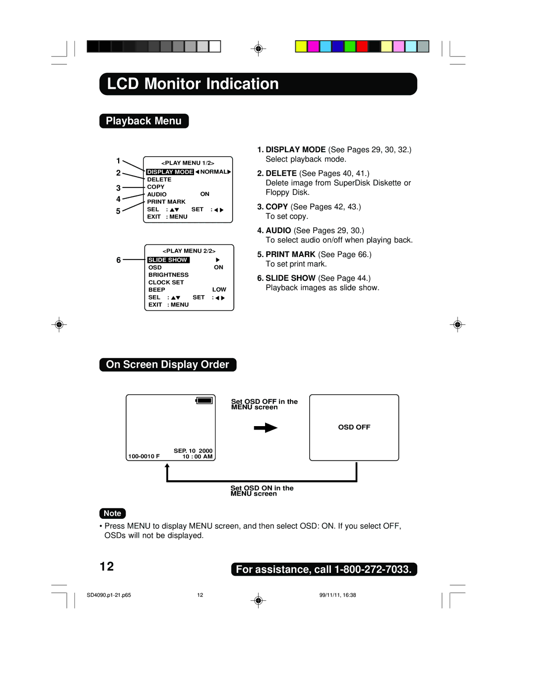 Panasonic PV-SD4090 operating instructions Playback Menu, On Screen Display Order 