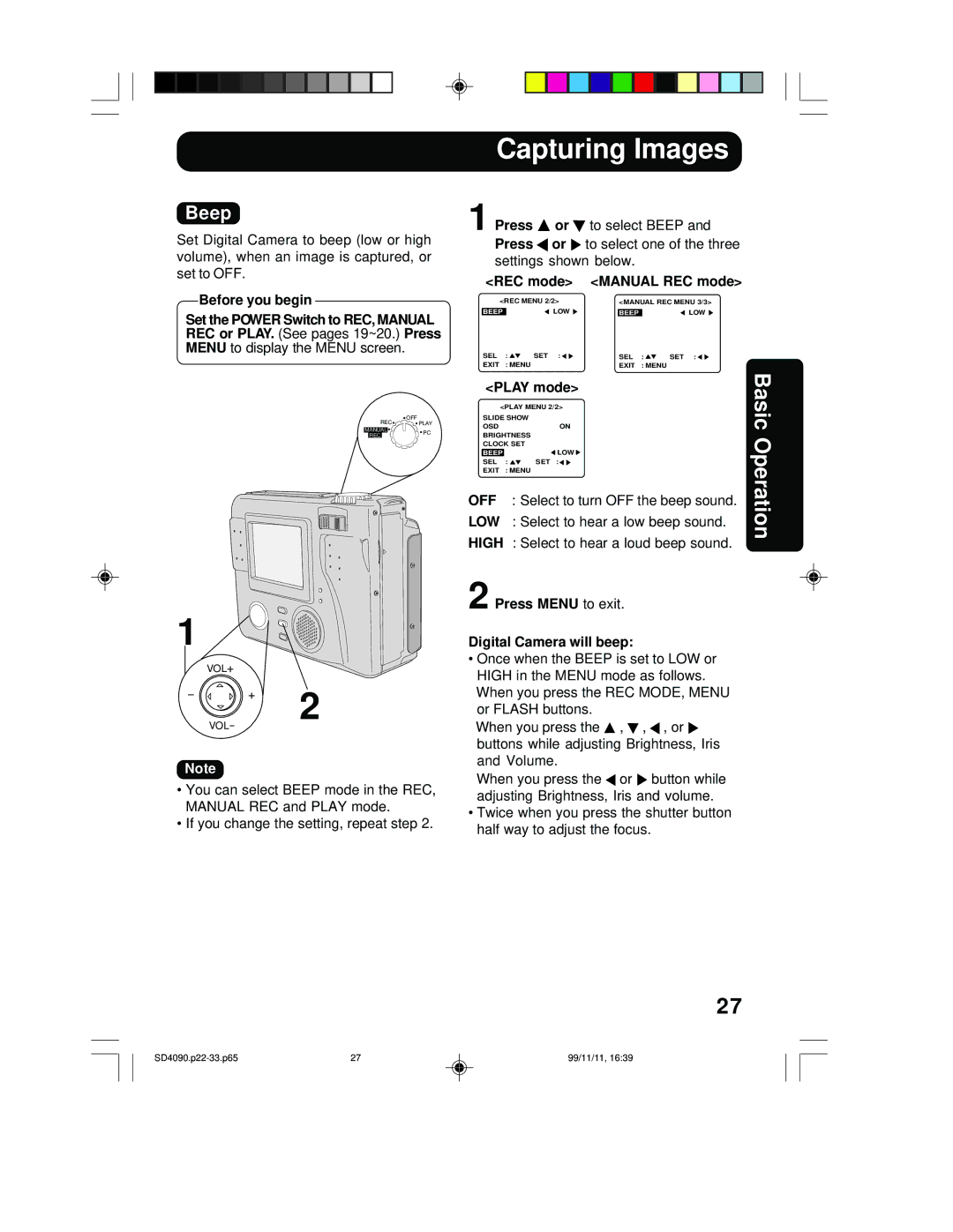 Panasonic PV-SD4090 operating instructions Beep, Before you begin, Press Menu to exit Digital Camera will beep 