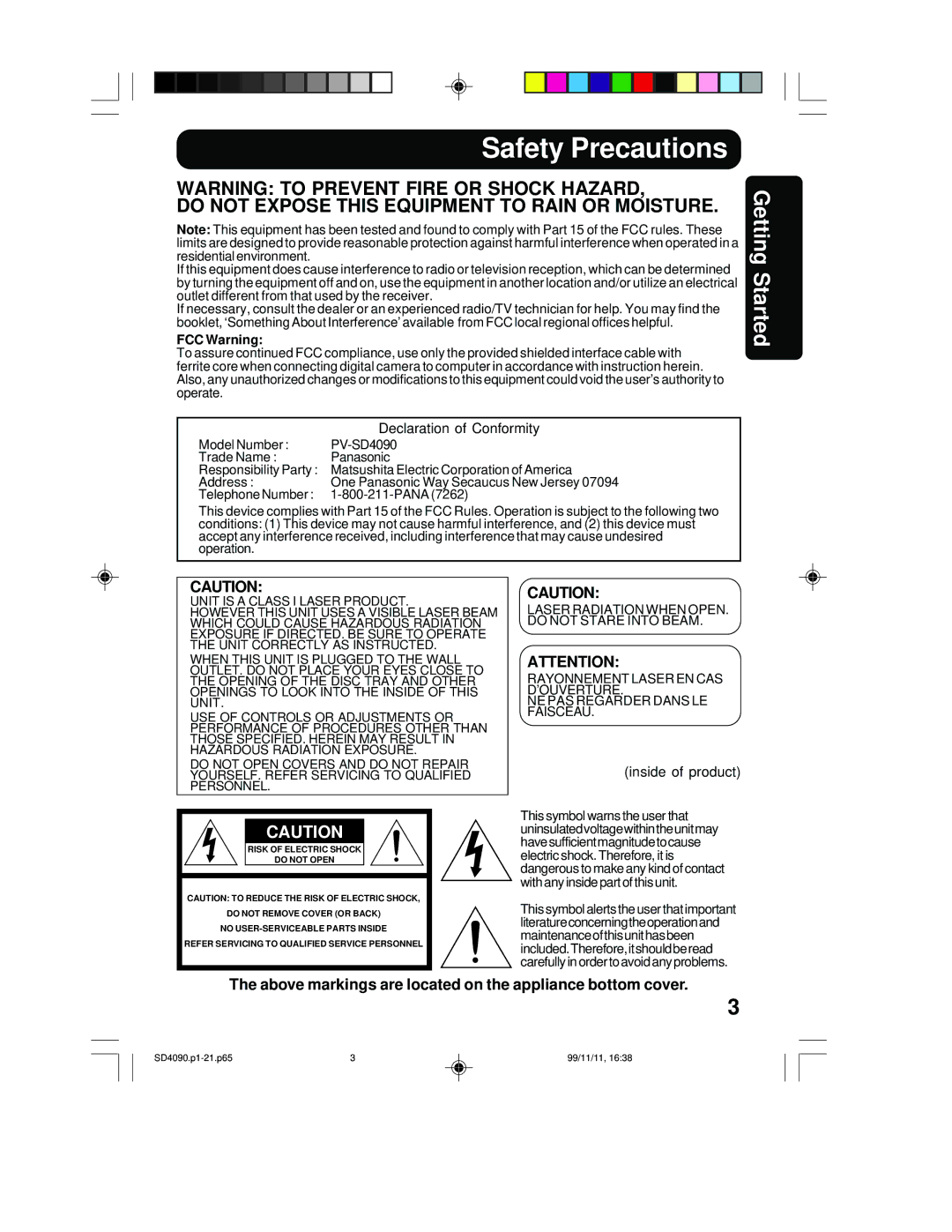 Panasonic PV-SD4090 operating instructions Safety Precautions, Do not Expose this Equipment to Rain or Moisture 