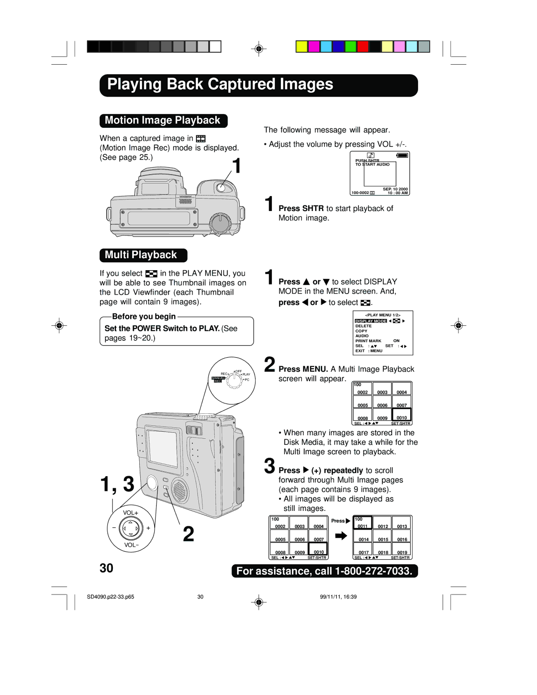 Panasonic PV-SD4090 operating instructions Motion Image Playback, Multi Playback 