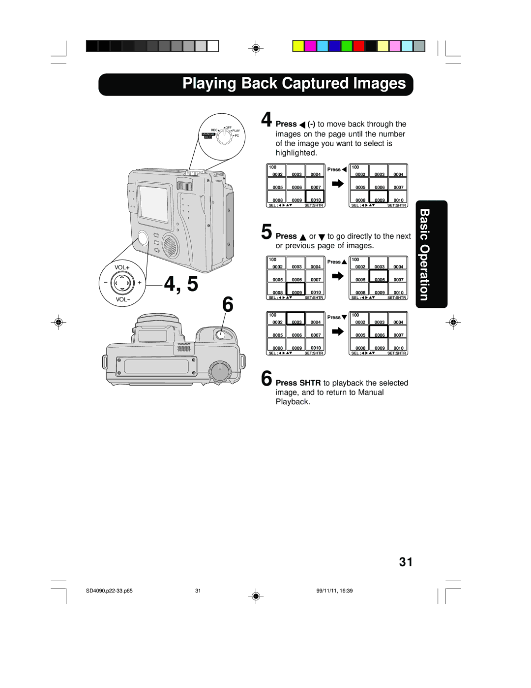 Panasonic PV-SD4090 operating instructions To go directly to the next, Or previous page of images 