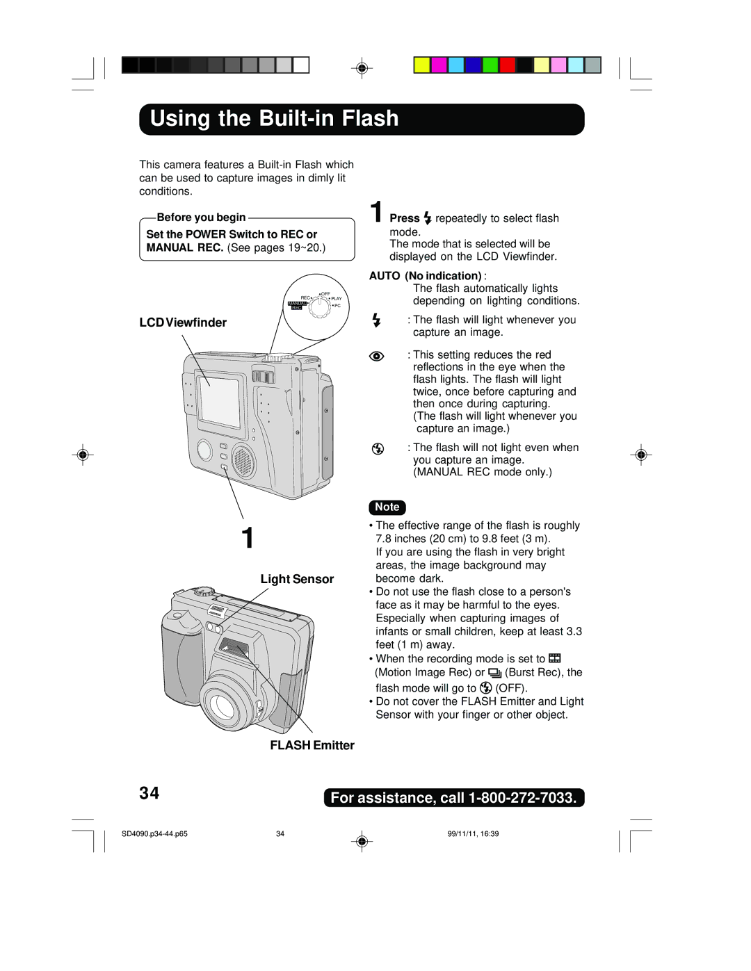 Panasonic PV-SD4090 operating instructions Using the Built-in Flash, Auto No indication 