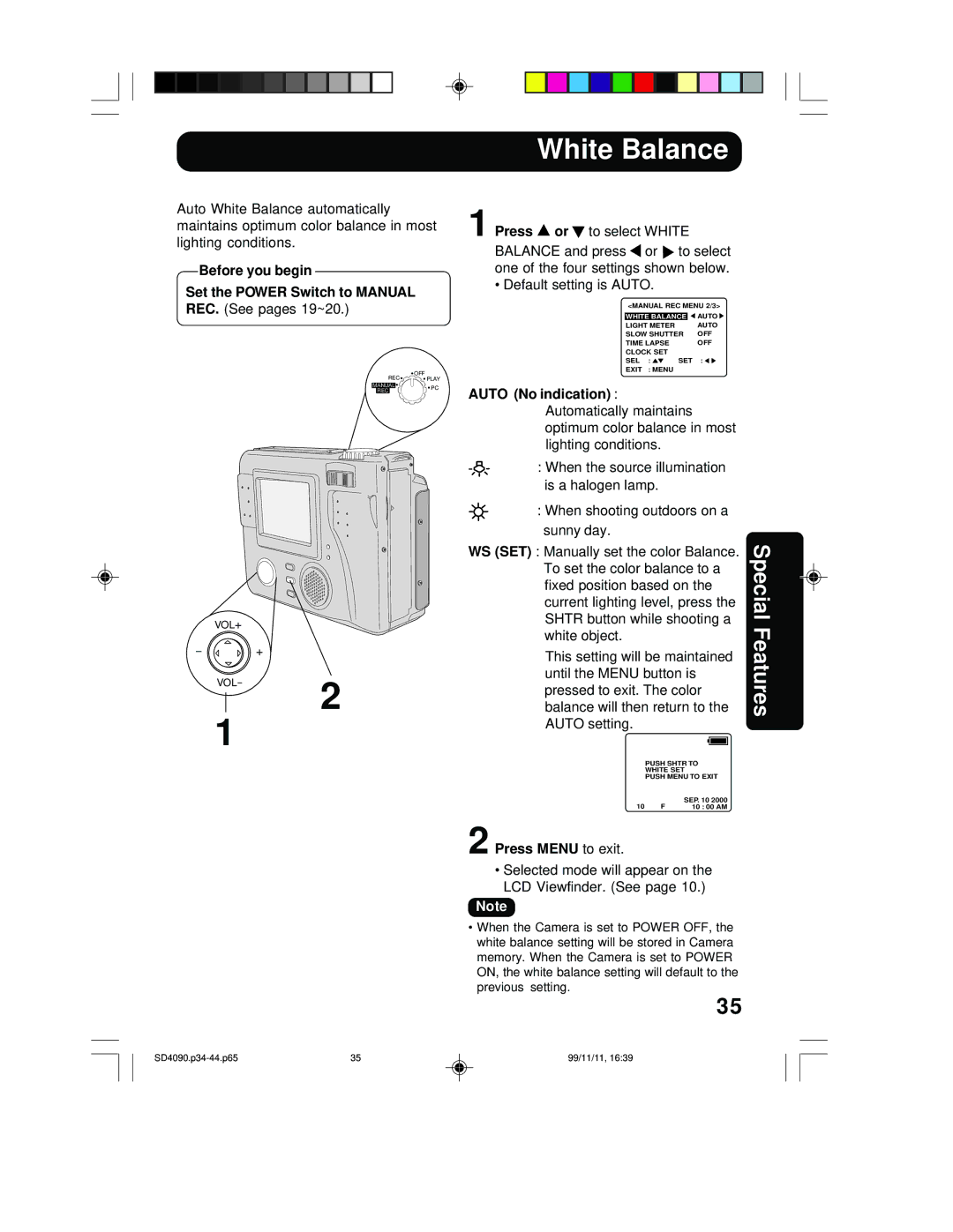 Panasonic PV-SD4090 operating instructions White Balance 