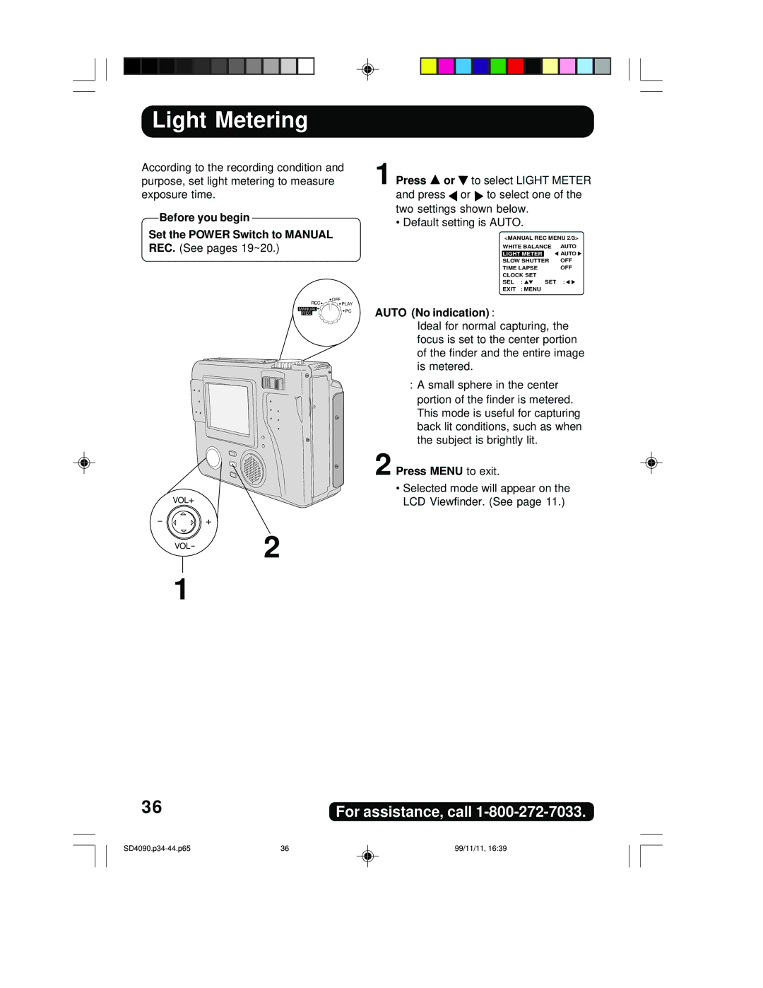 Panasonic PV-SD4090 operating instructions Light Metering 