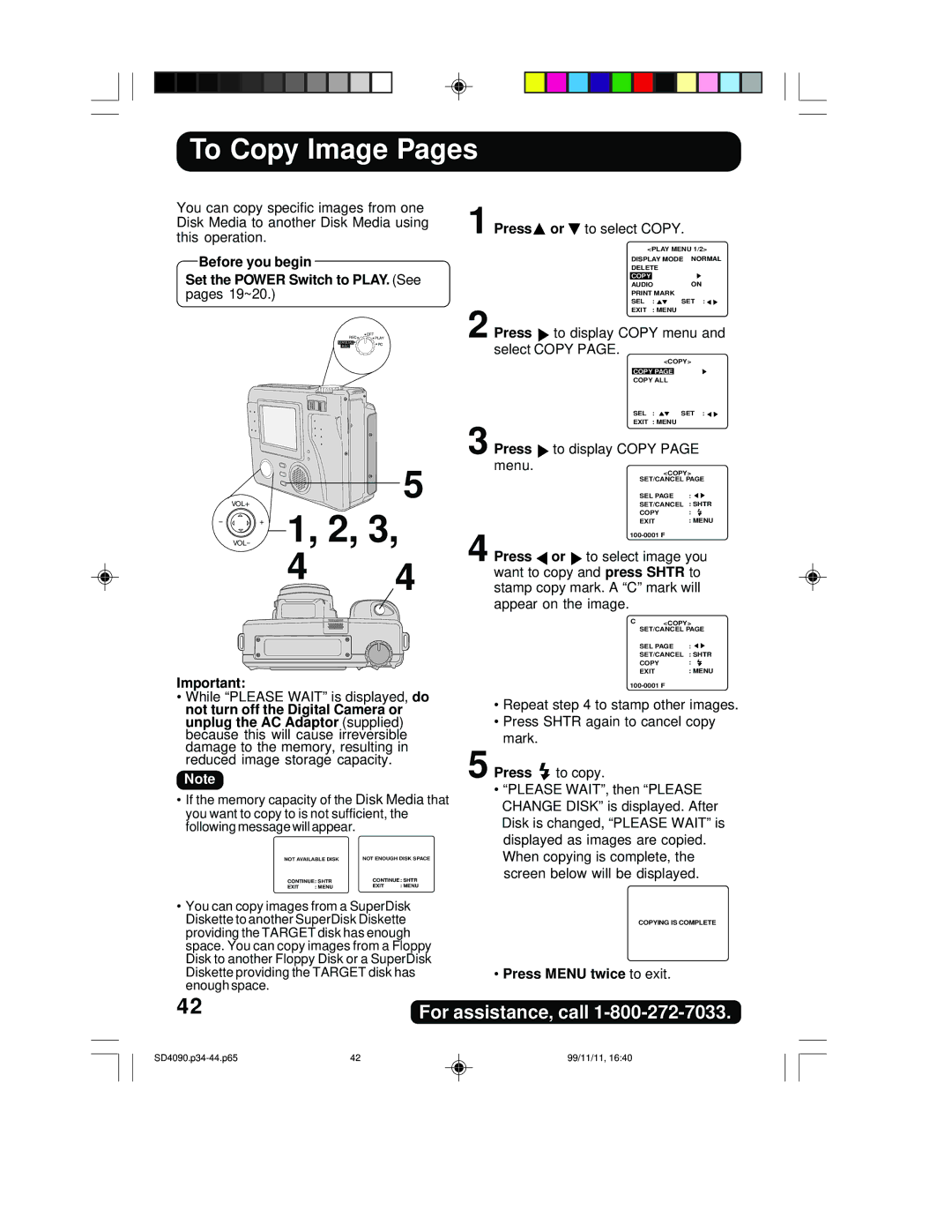 Panasonic PV-SD4090 operating instructions + 1, 2, To Copy Image Pages 