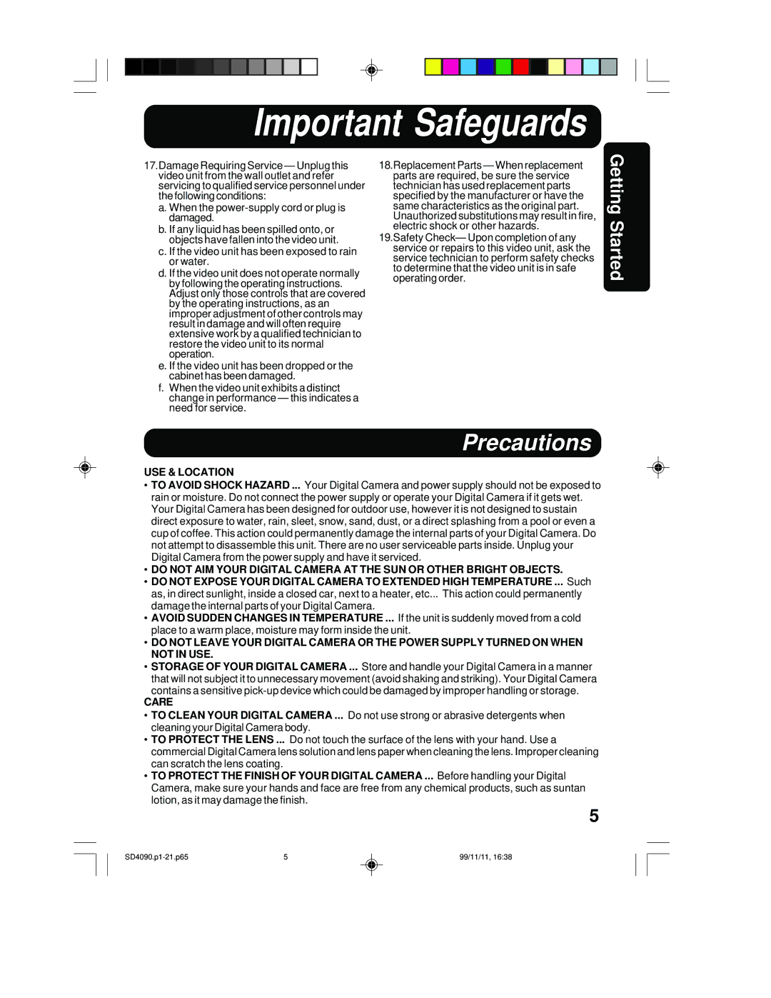 Panasonic PV-SD4090 operating instructions Precautions 