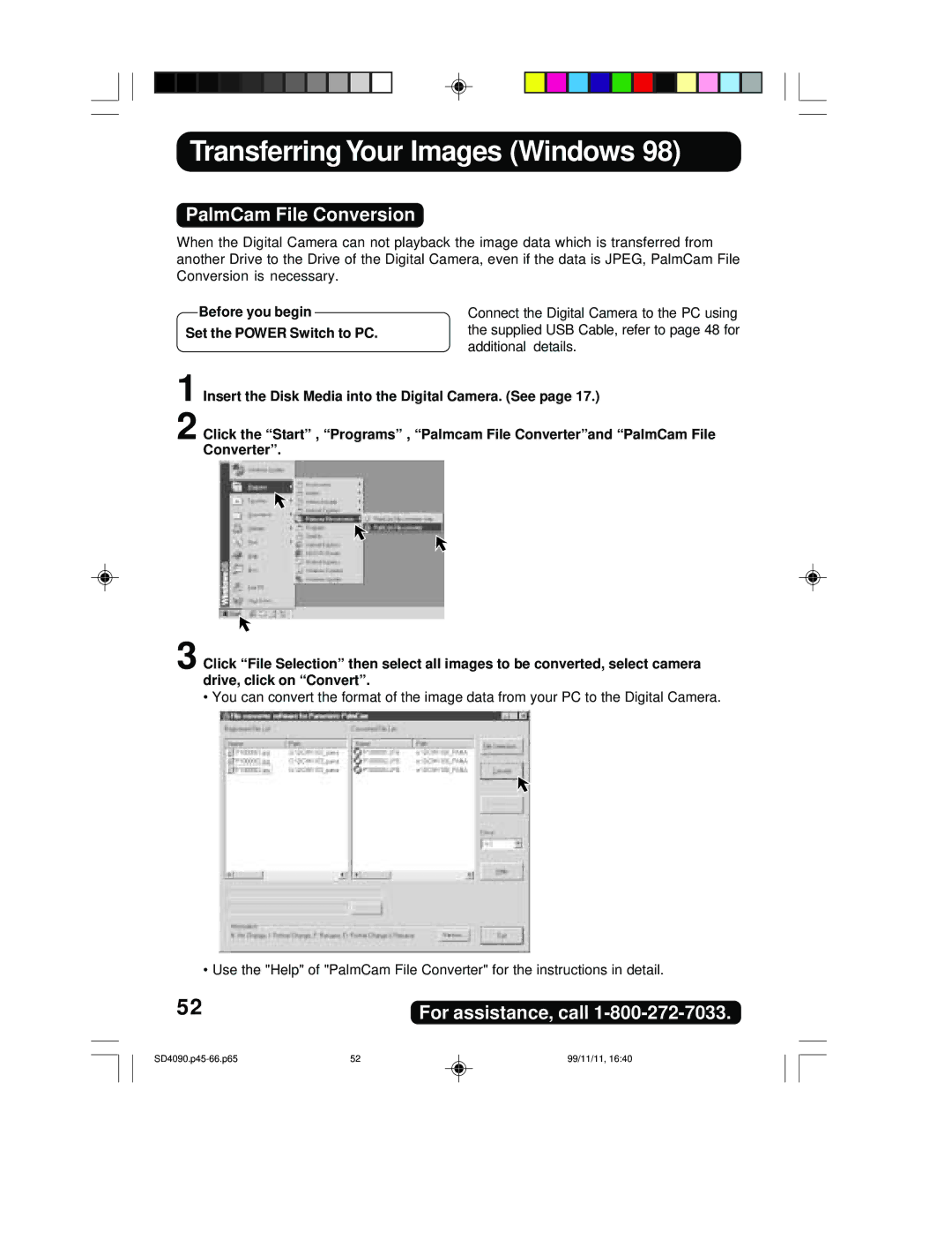 Panasonic PV-SD4090 operating instructions PalmCam File Conversion, Before you begin 