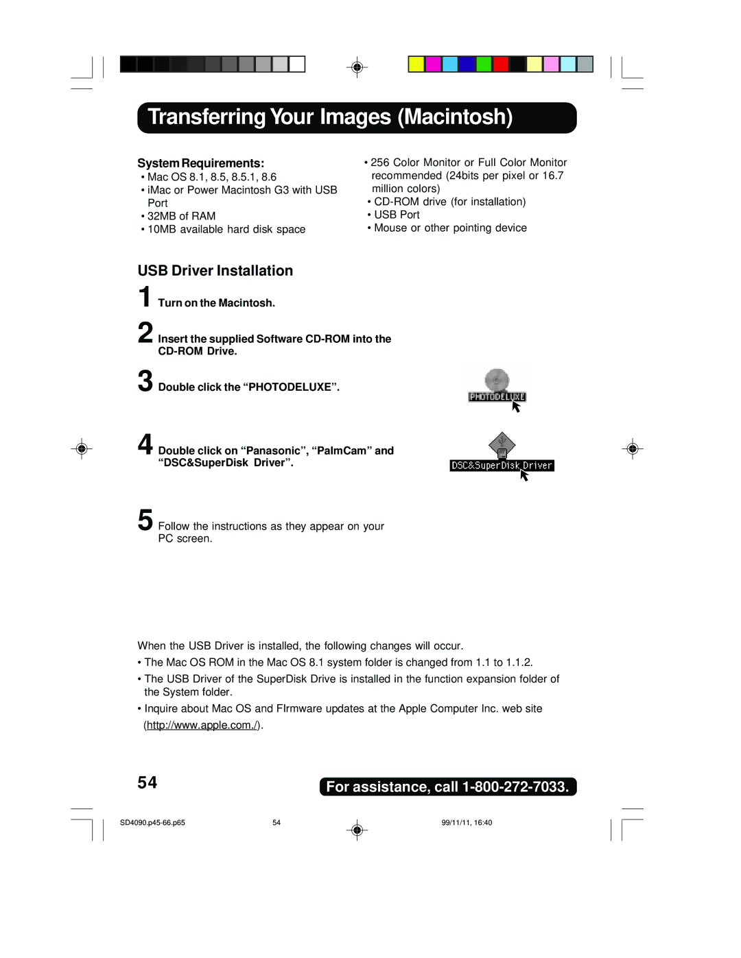 Panasonic PV-SD4090 operating instructions Transferring Your Images Macintosh, System Requirements 