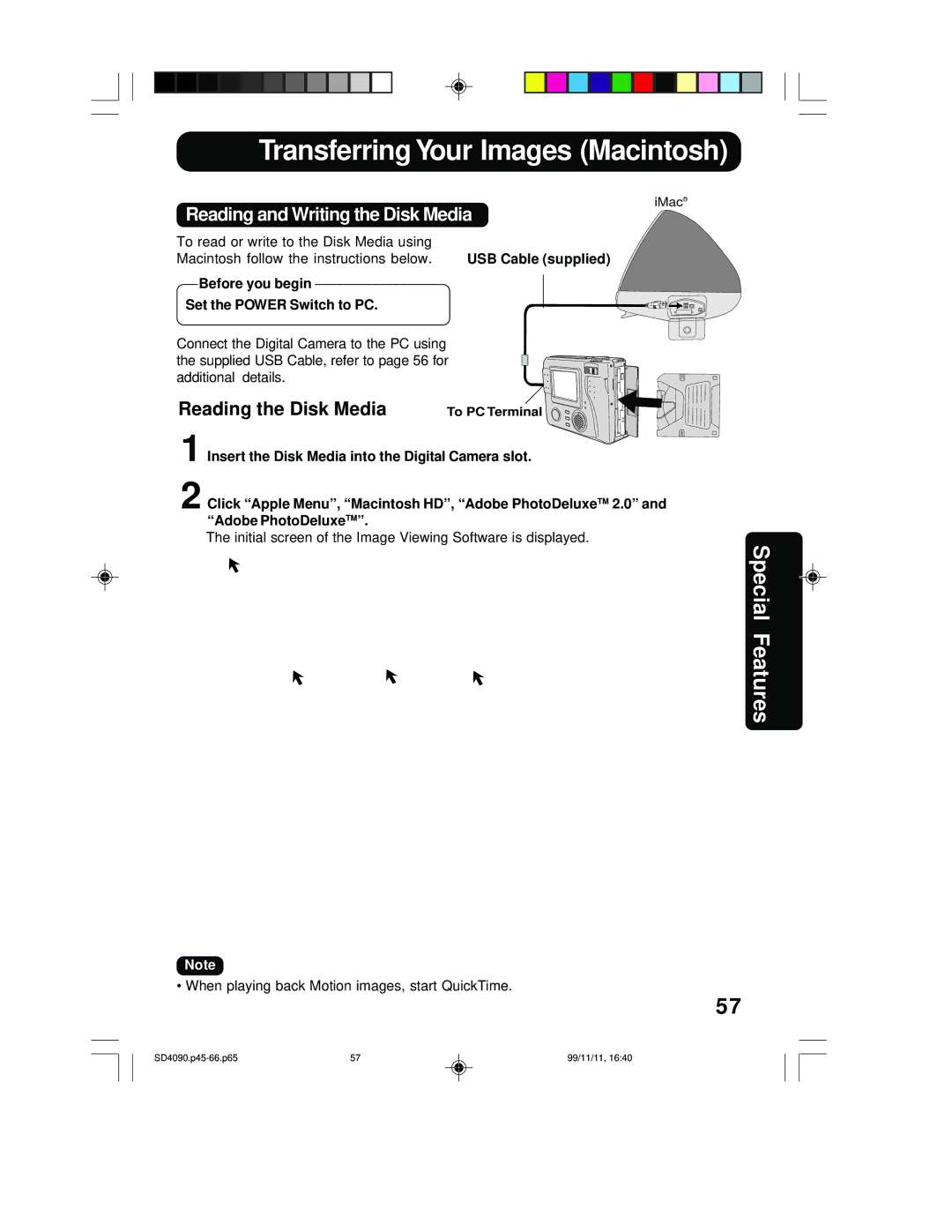 Panasonic PV-SD4090 operating instructions Reading and Writing the Disk Media, Before you begin Set the Power Switch to PC 