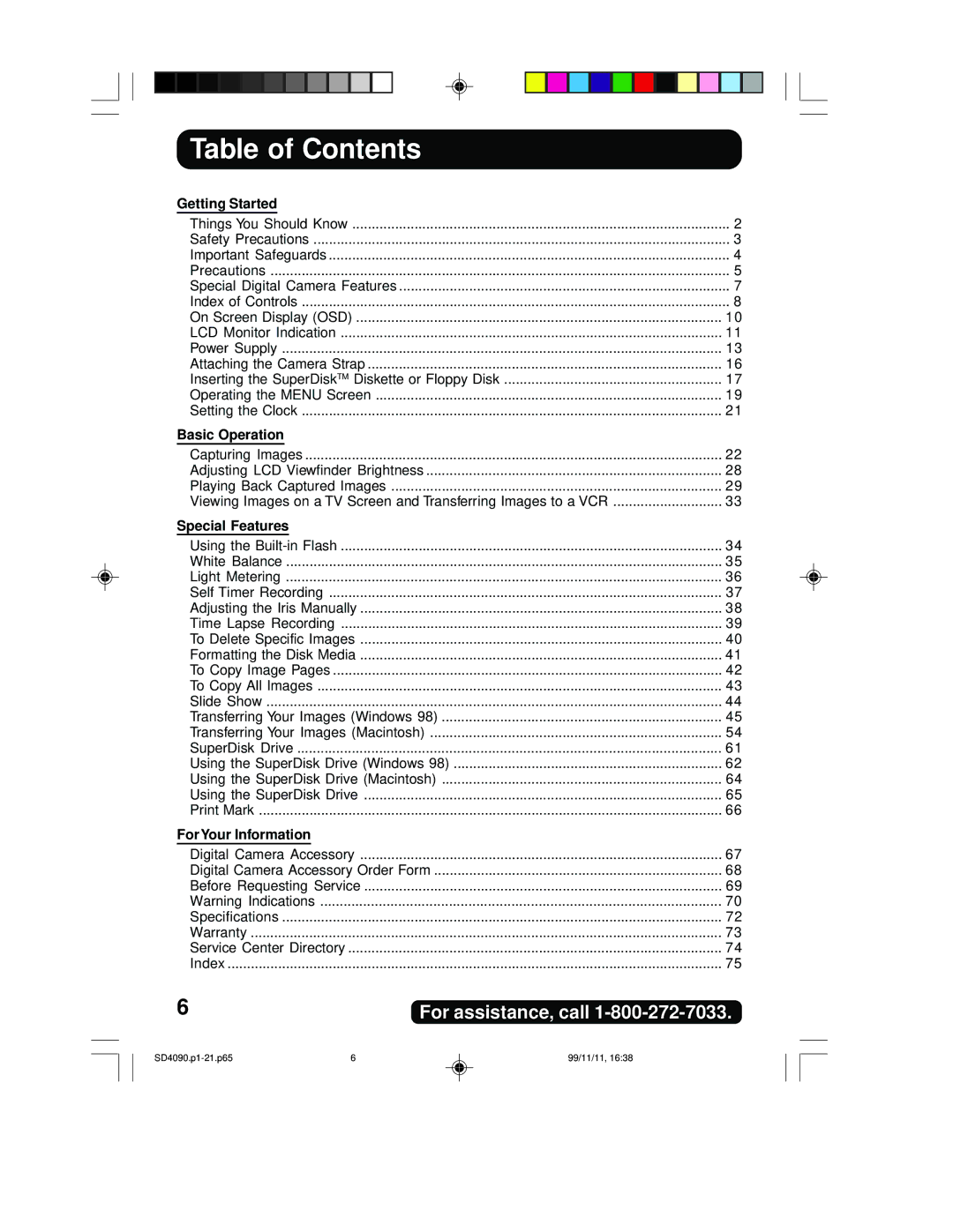 Panasonic PV-SD4090 operating instructions Table of Contents 