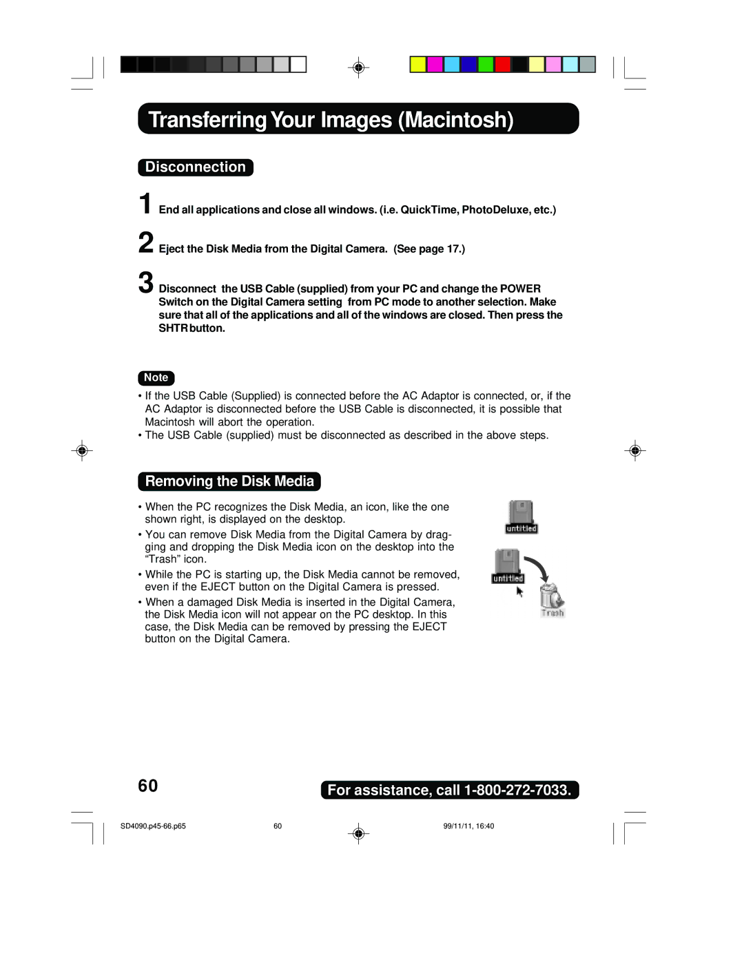 Panasonic PV-SD4090 operating instructions Disconnection, Removing the Disk Media 