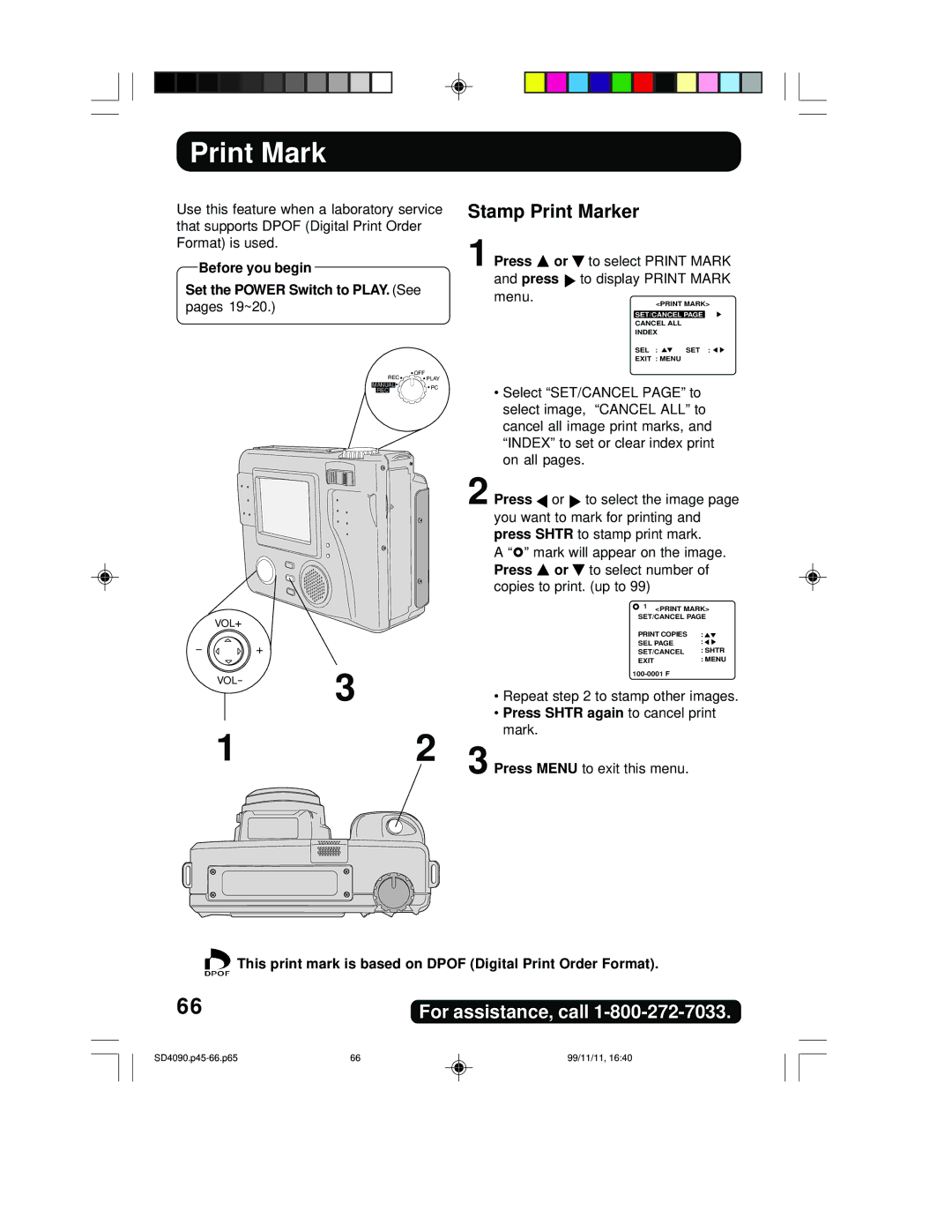 Panasonic PV-SD4090 operating instructions Print Mark, Press Shtr again to cancel print 