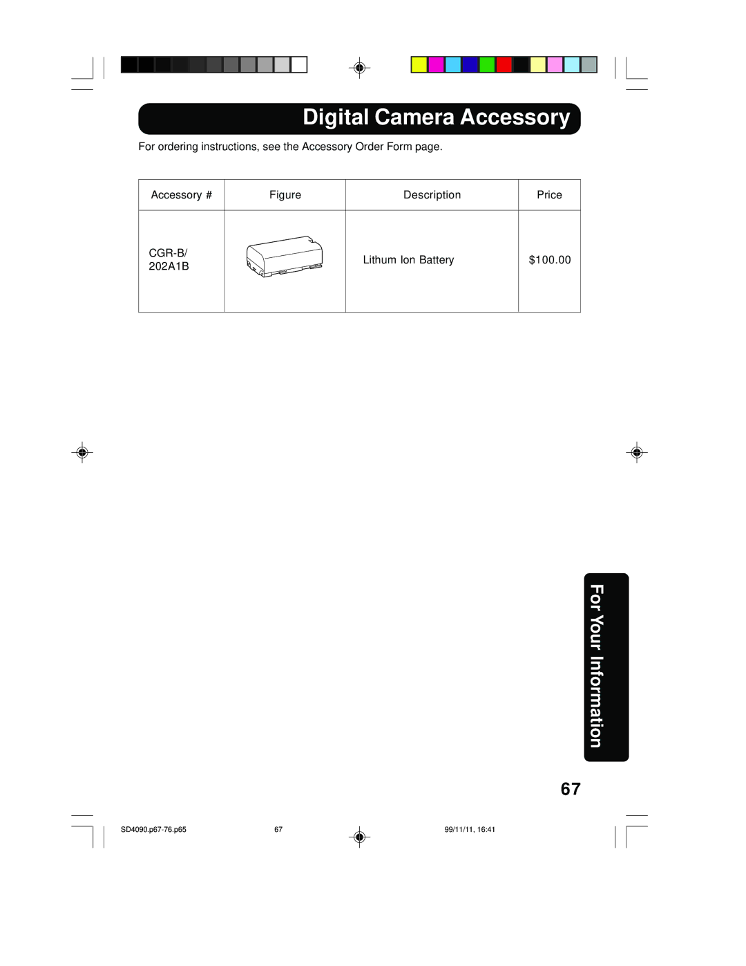 Panasonic PV-SD4090 operating instructions Digital Camera Accessory 