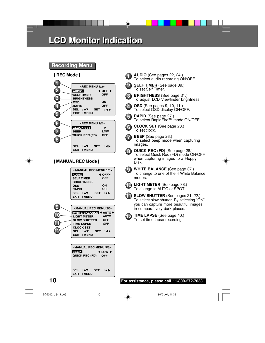 Panasonic PV-SD5000 operating instructions Recording Menu, REC Mode Manual REC Mode, Osd 