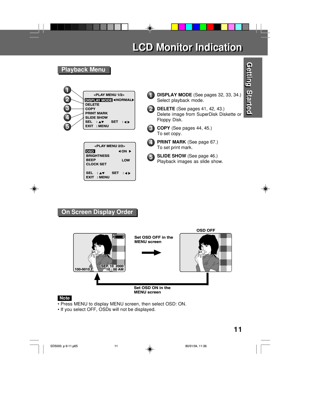 Panasonic PV-SD5000 operating instructions Playback Menu 3 4, Lcdl D MonitorMonitor Indicationndication, Display Mode 