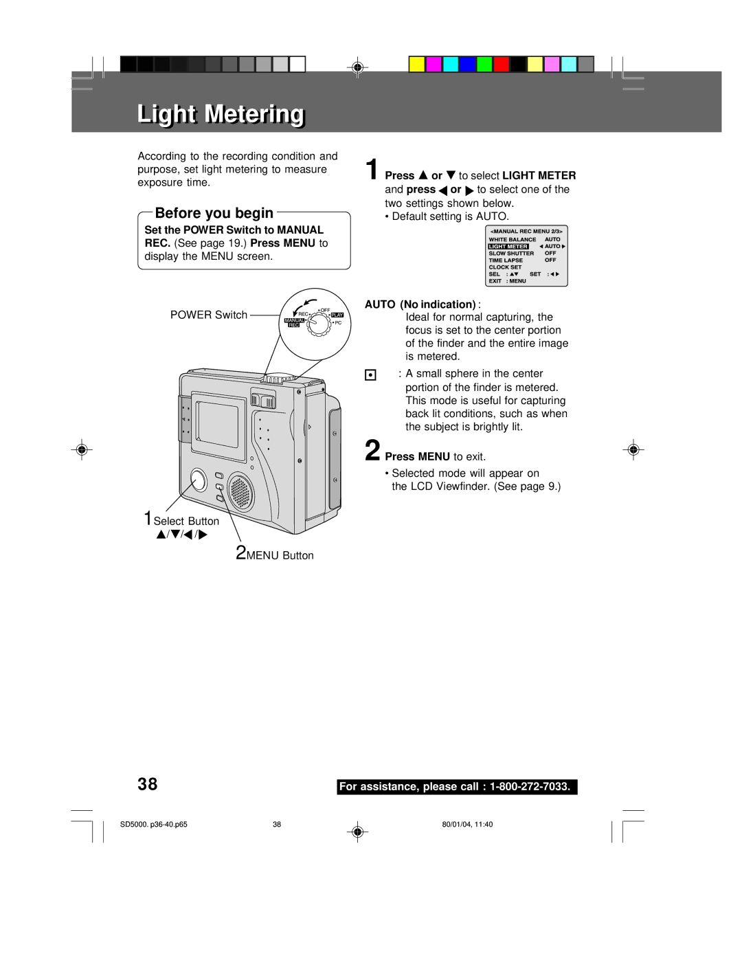 Panasonic PV-SD5000 operating instructions Metering 