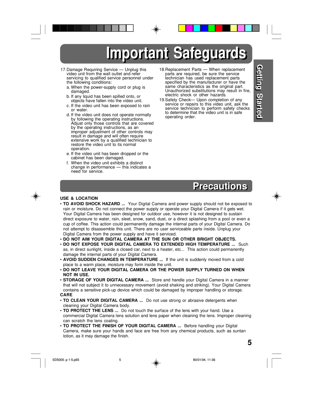 Panasonic PV-SD5000 operating instructions Importantmportant SafeguardsSafeg ards 