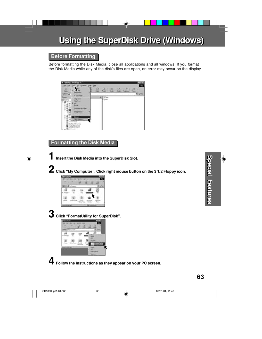 Panasonic PV-SD5000 operating instructions Before Formatting, Formatting the Disk Media 