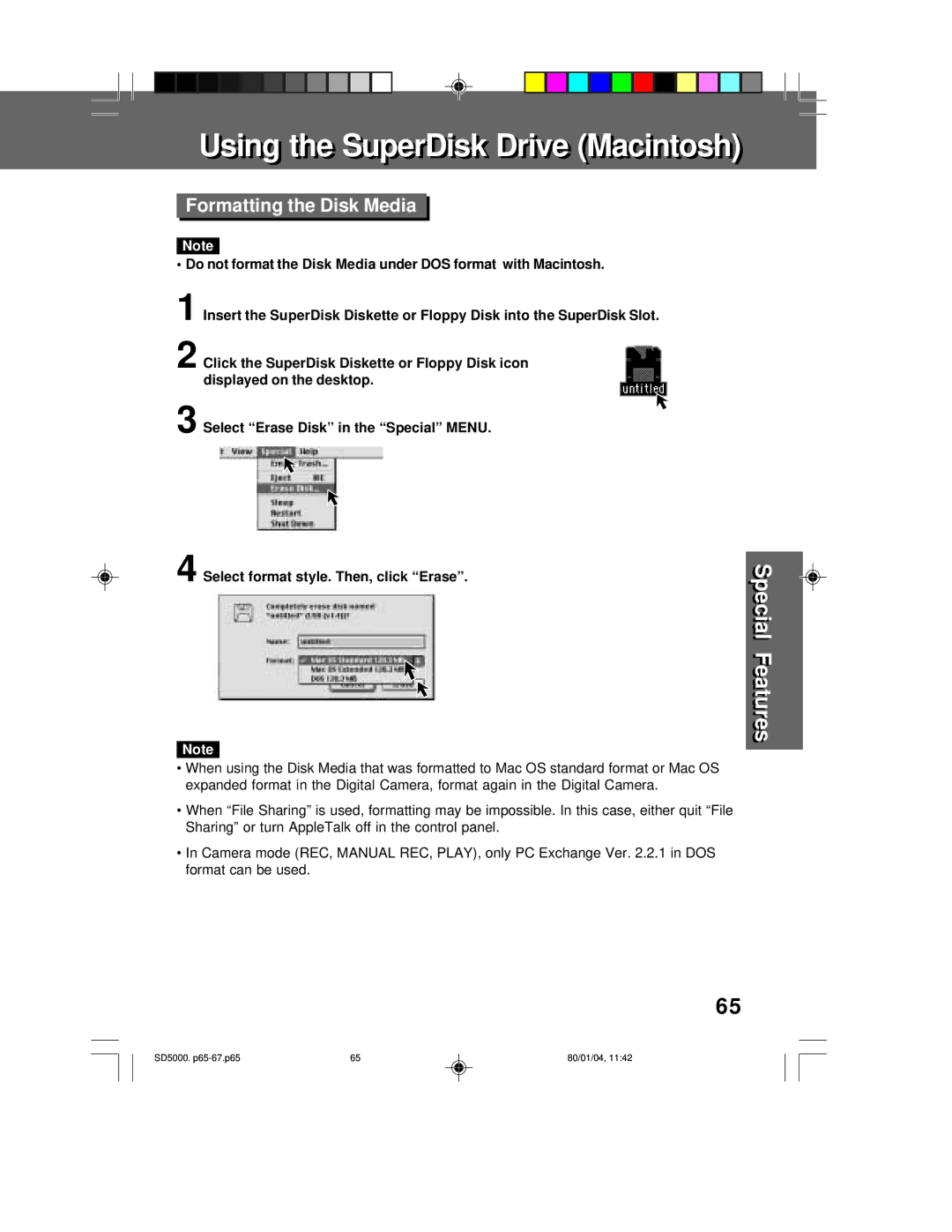 Panasonic PV-SD5000 operating instructions Insert the SuperDisk Diskette or Floppy Disk into 