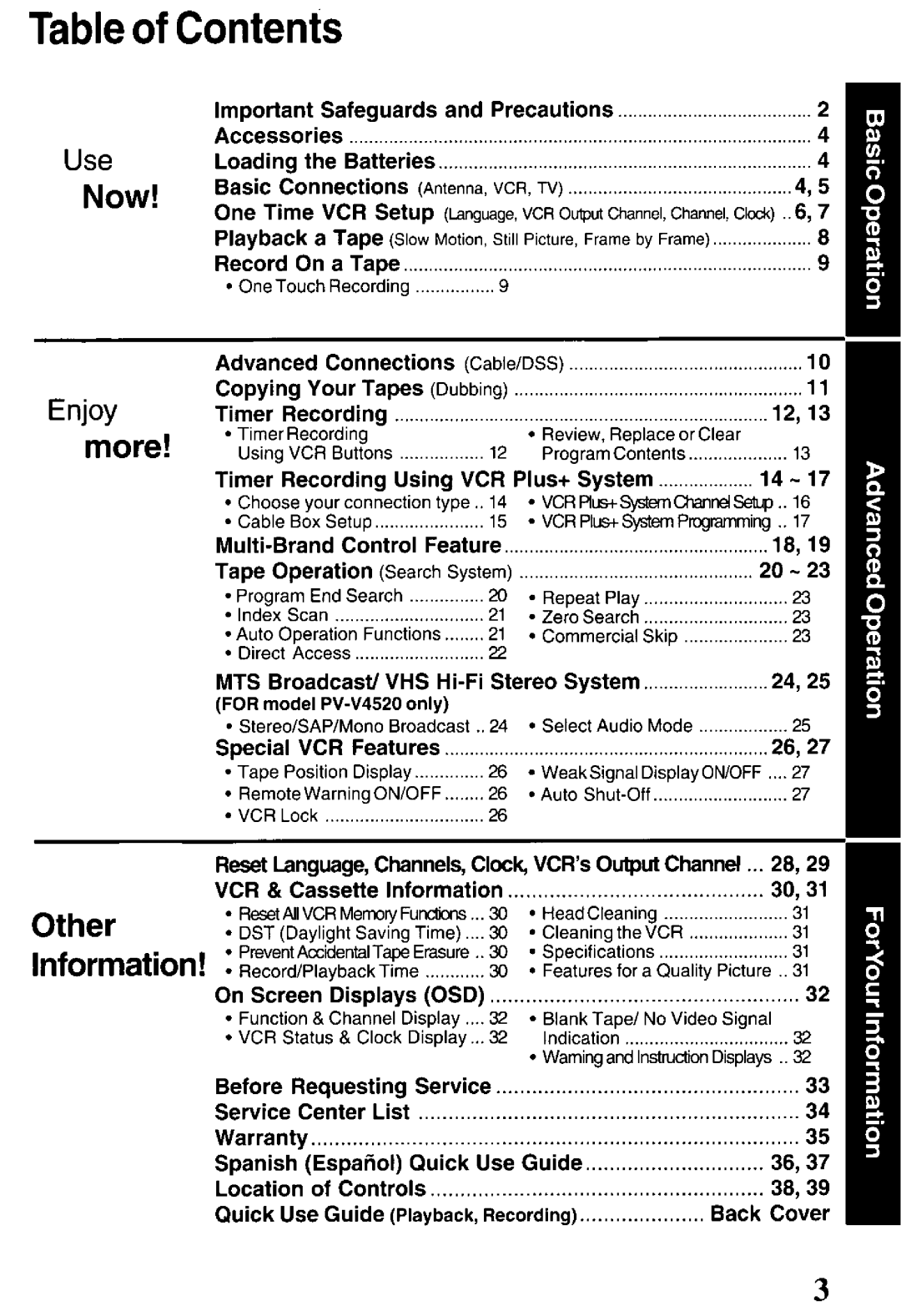 Panasonic PV-V4520 manual 