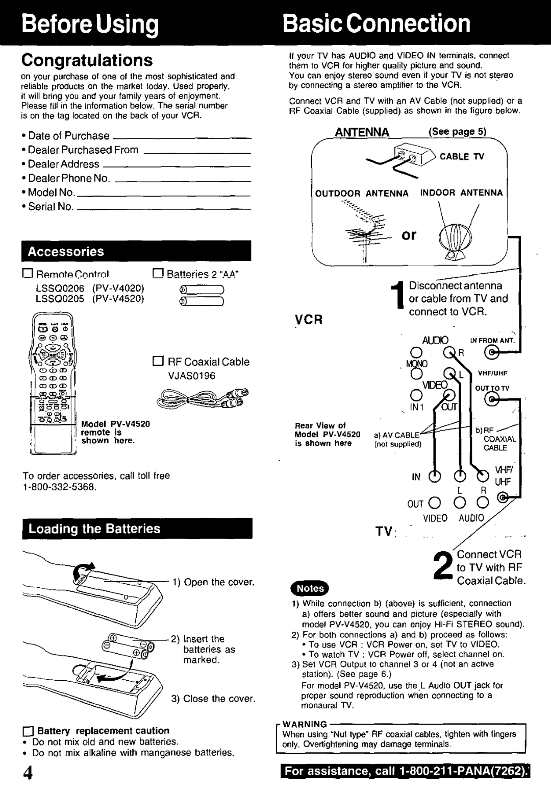 Panasonic PV-V4520 manual 