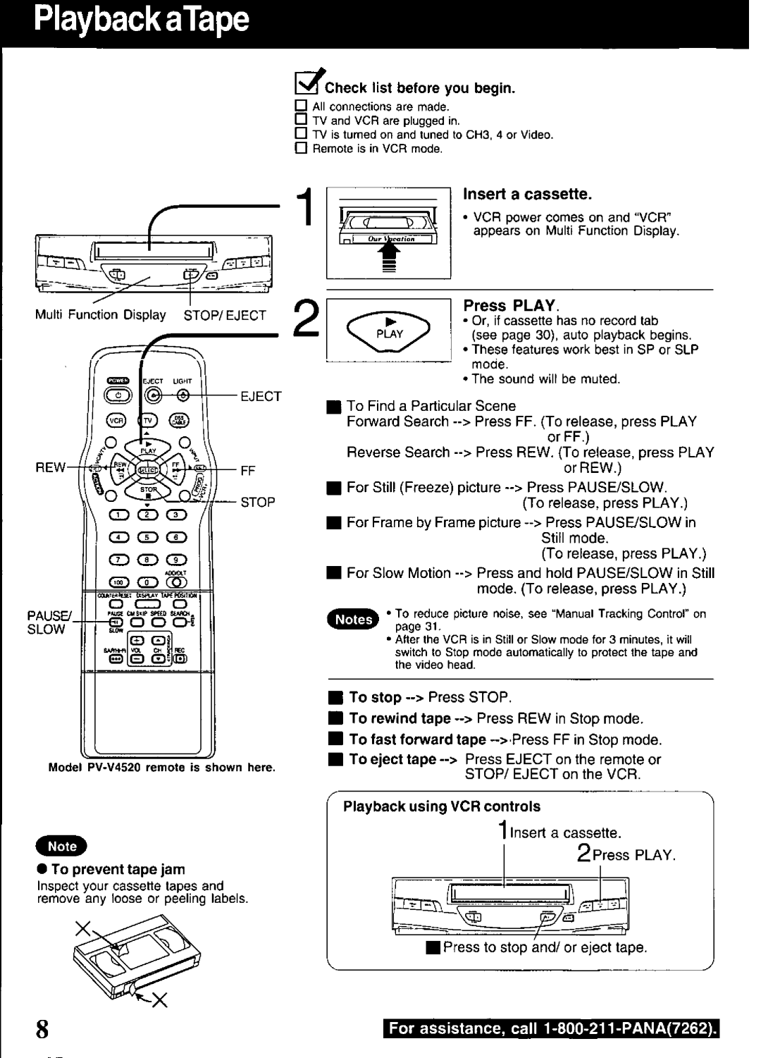 Panasonic PV-V4520 manual 