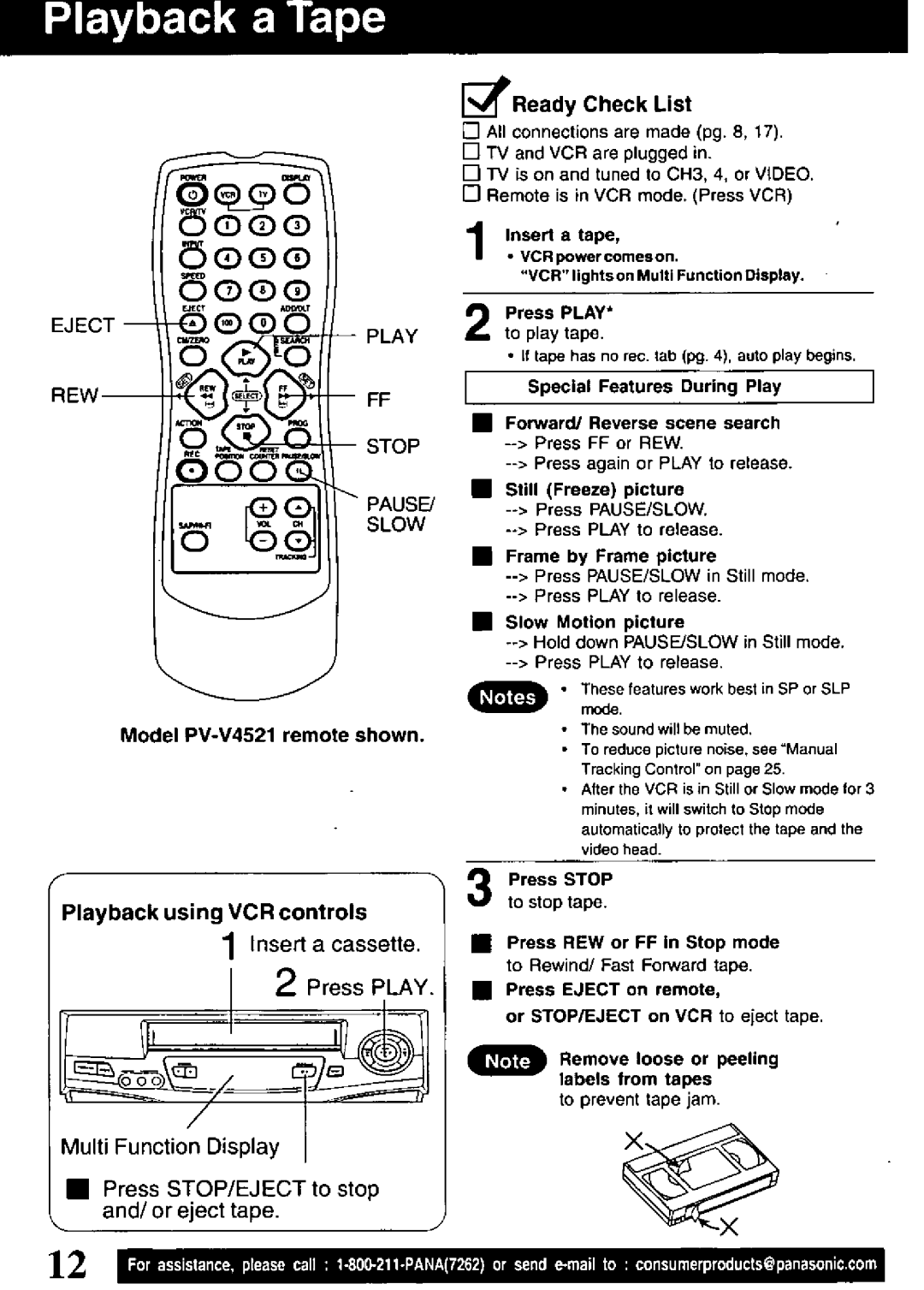 Panasonic PV-V4521, PV-V4021 manual 