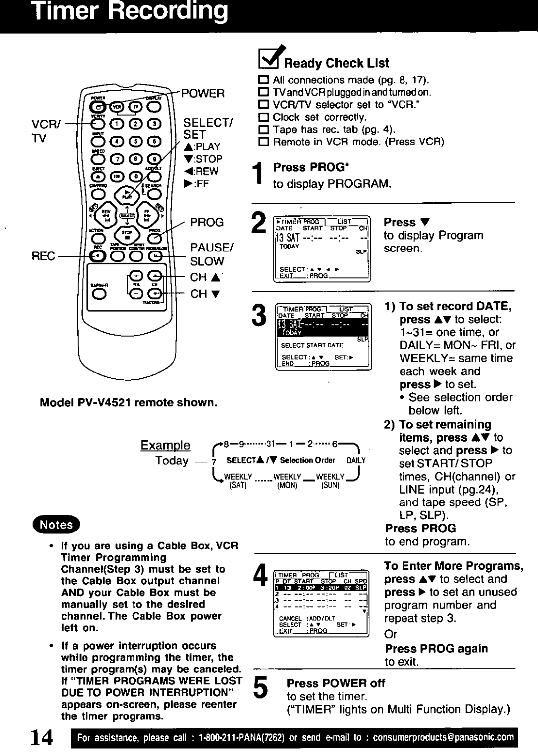 Panasonic PV-V4521, PV-V4021 manual 