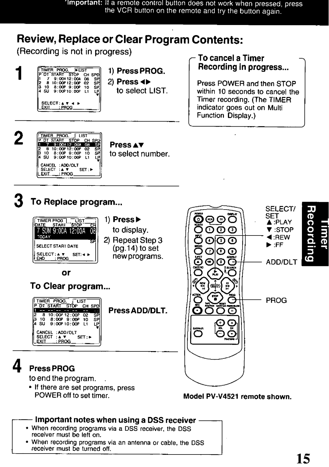 Panasonic PV-V4021, PV-V4521 manual 